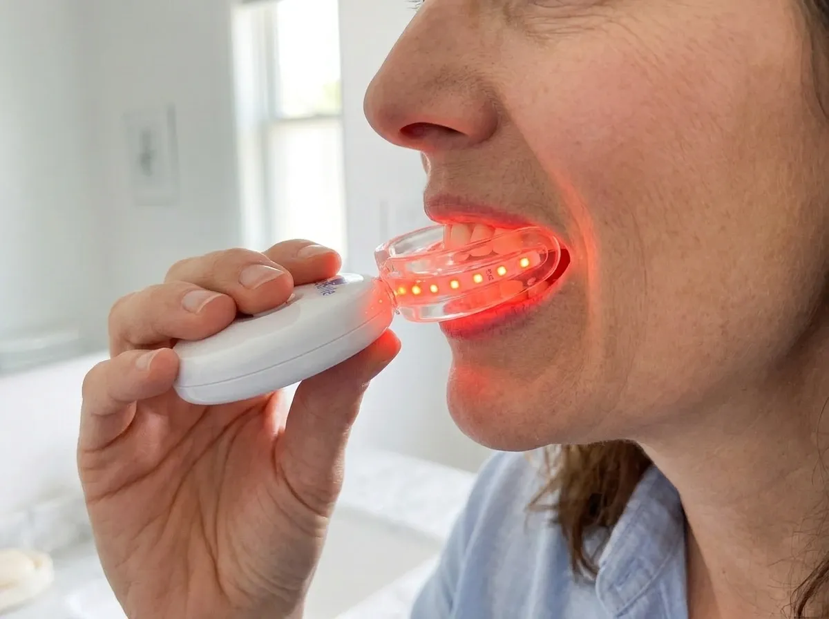 Step 2: placing the 360 Brite mouthpiece over the gums